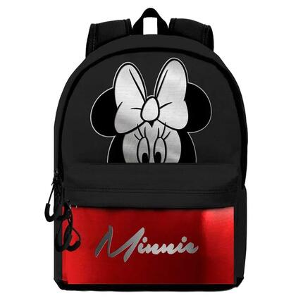 Sac à dos scolaire Minnie Mouse pour enfants avec poche avant noire et rouge