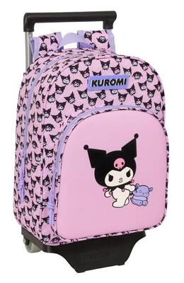 Zaino scolastico per bambini Kuromi 3D con ruote e portaborraccia rosa e lilla