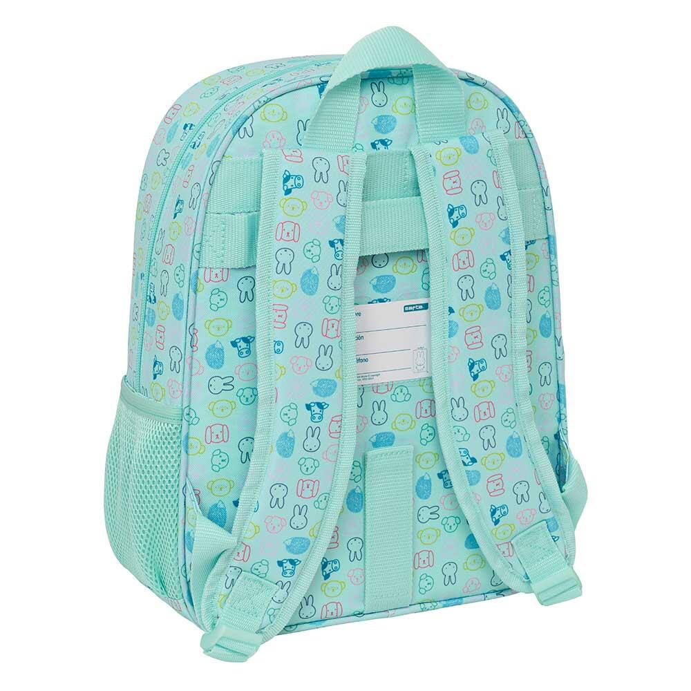 Mochila escolar infantil Miffy Friends, adaptável a carrinhos, com bolso, azul. 2/3