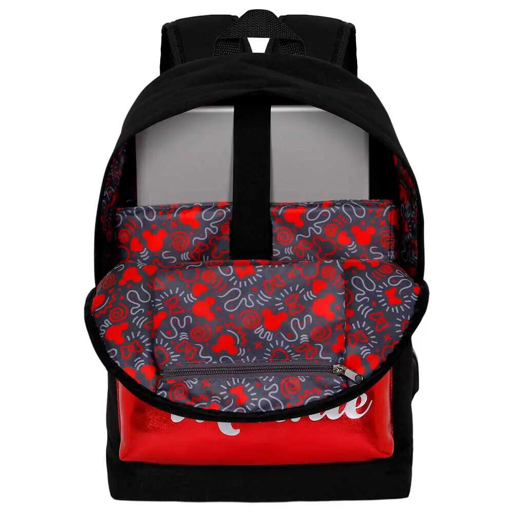 Mochila escolar infantil da Minnie Mouse com bolso frontal preto brilhante e 4/4