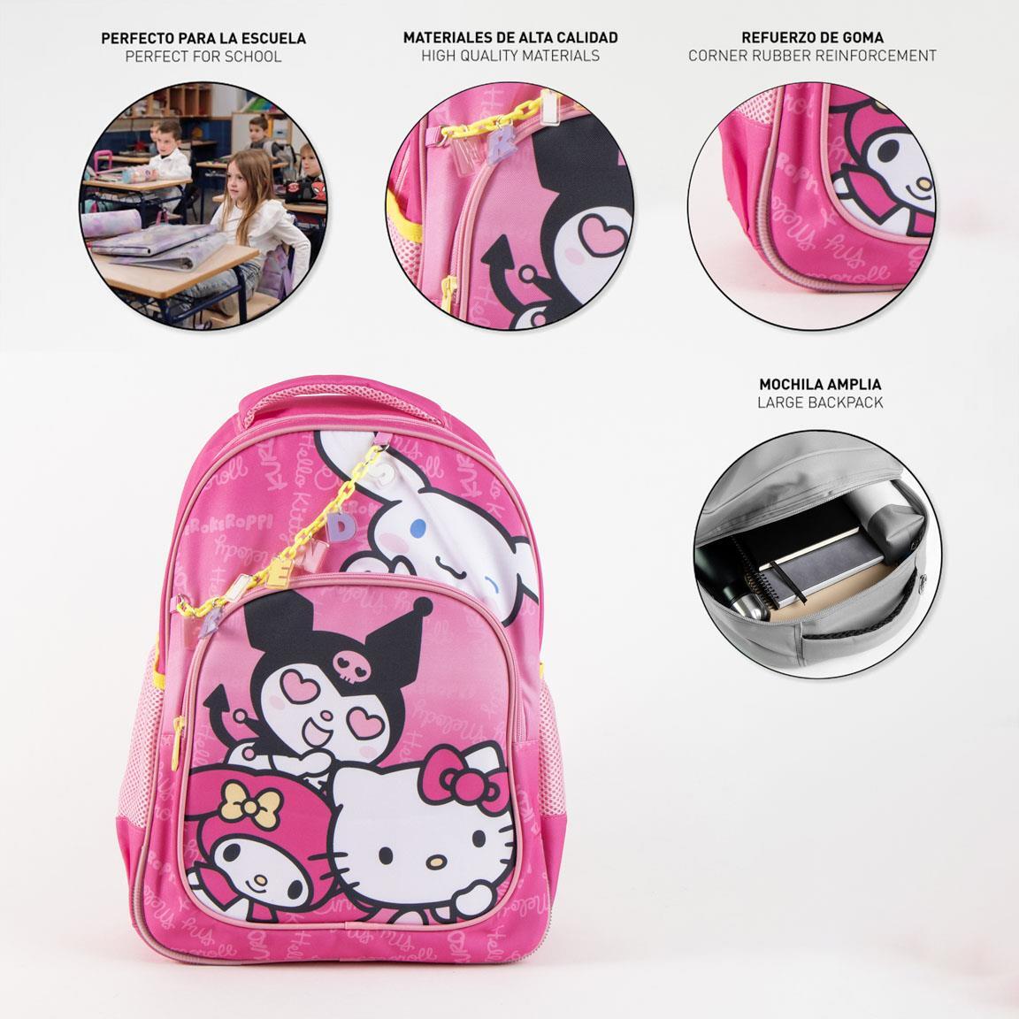 Zaino scolastico per bambini Hello Kitty in poliestere con tasca frontale, rosa 3/7