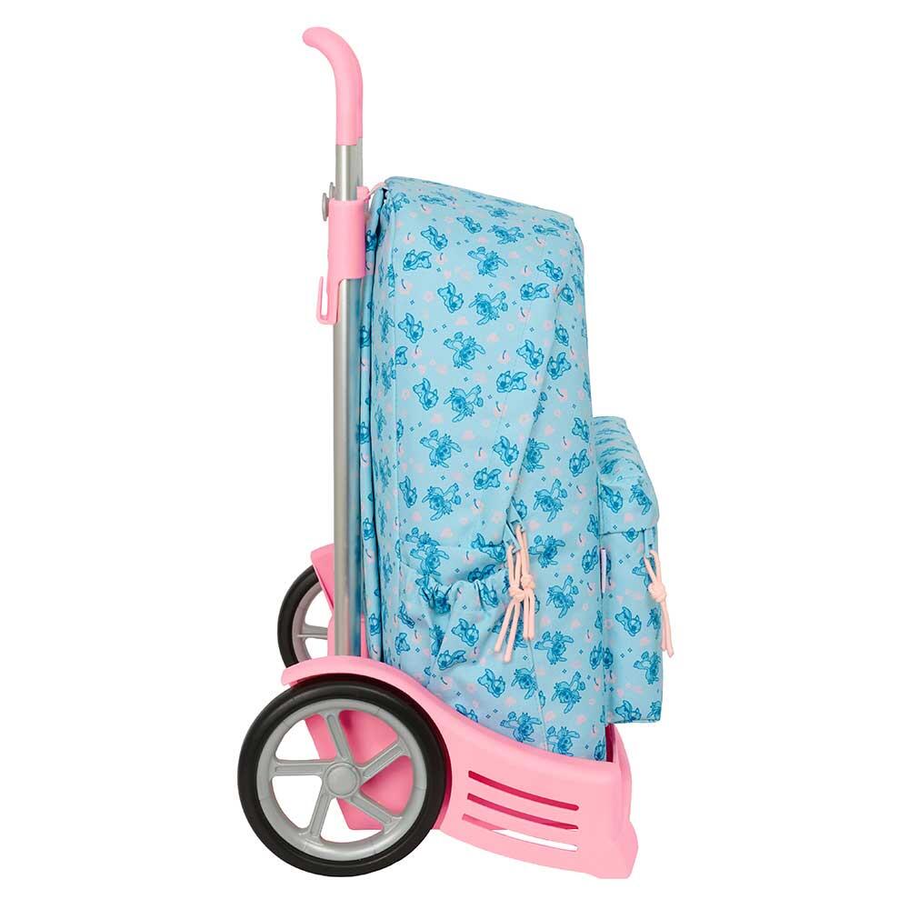 Mochila escolar infantil Stitch com rodinhas e bolso frontal - Azul 3/3
