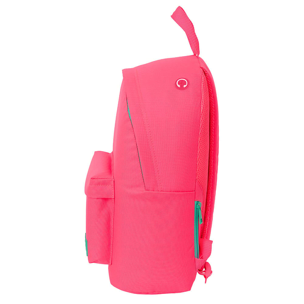 Mochila Nait Nait para laptop de 14,1" com bolso frontal, rosa. 3/4