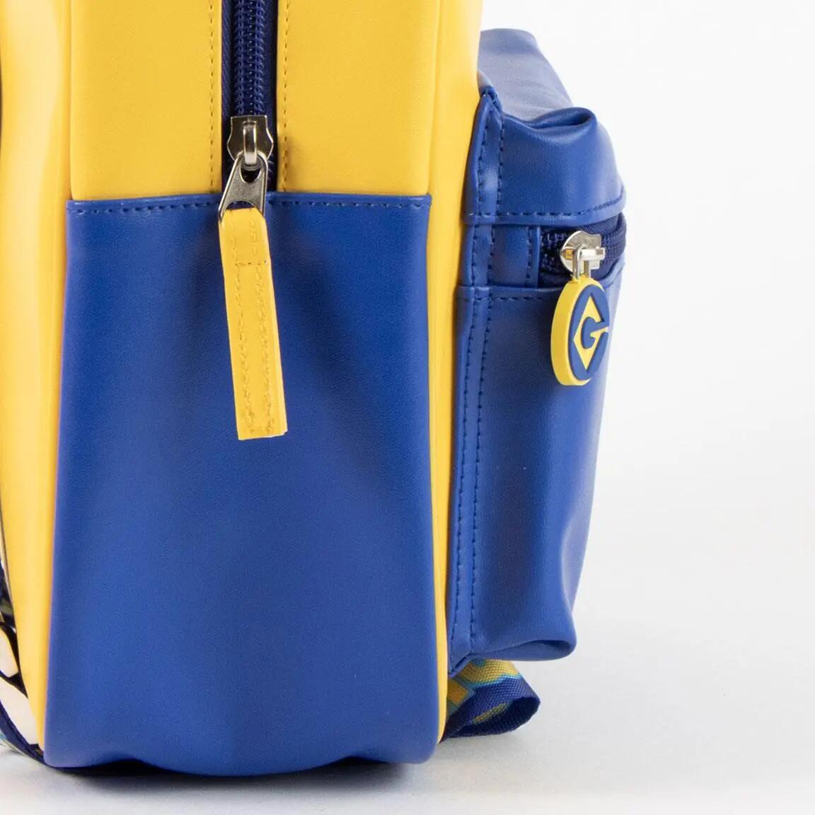 Mochila infantil Minions em PU com bolso frontal, amarela e azul. 5/7