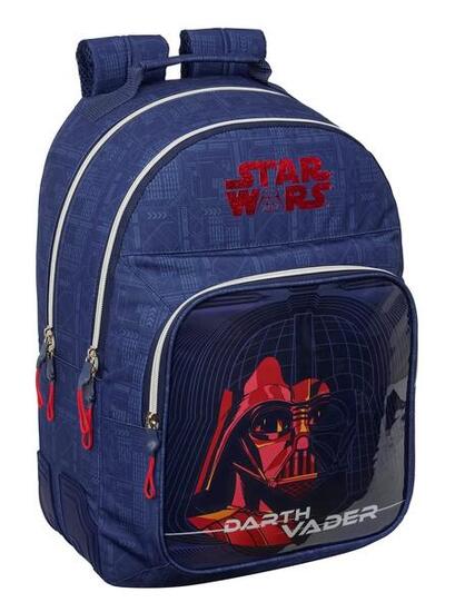 Mochila Escolar Infantil Darth Vader Adaptable a Carro con Bolsillo Azul