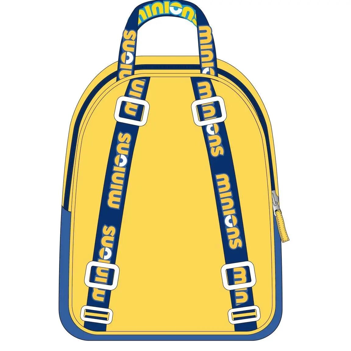 Mochila infantil Minions em PU com bolso frontal, amarela e azul. 4/7