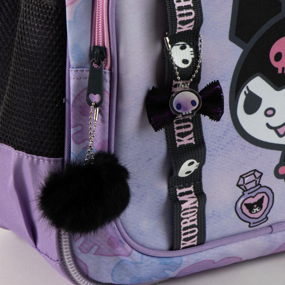Zaino scolastico per bambini Hello Kitty Kuromi in poliestere con tasca viola 5/7