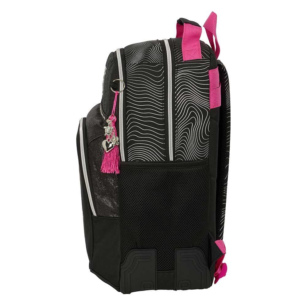 Mochila Escolar Infantil K-Pop Demon Hunters Adaptable a Carro Negra y Rosa 3/3