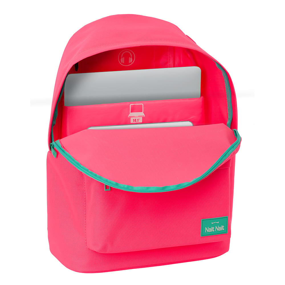 Mochila Nait Nait para laptop de 14,1" com bolso frontal, rosa. 4/4