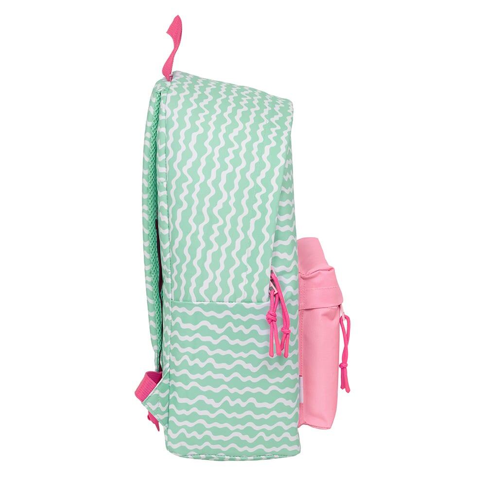 Mochila escolar infantil Stitch com bolso frontal e alças acolchoadas, verde. 3/3
