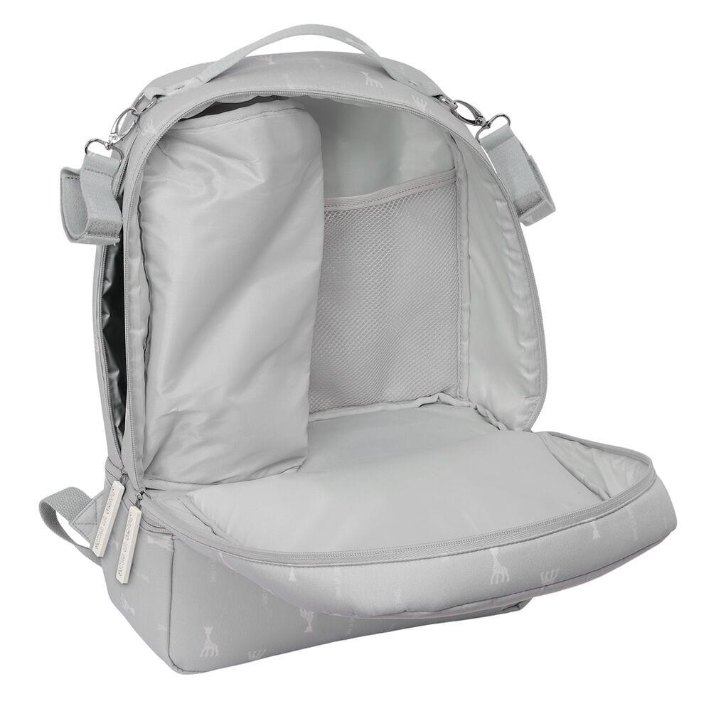 Mochila infantil Sophie the Giraffe com bolso frontal e garrafa térmica, cinza. 4/5