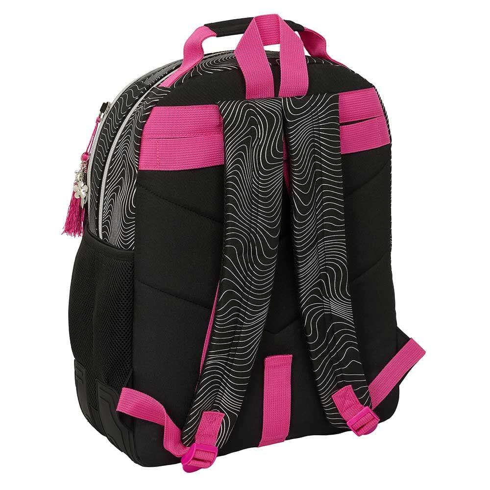Mochila Escolar Infantil K-Pop Demon Hunters Adaptable a Carro Negra y Rosa 2/3