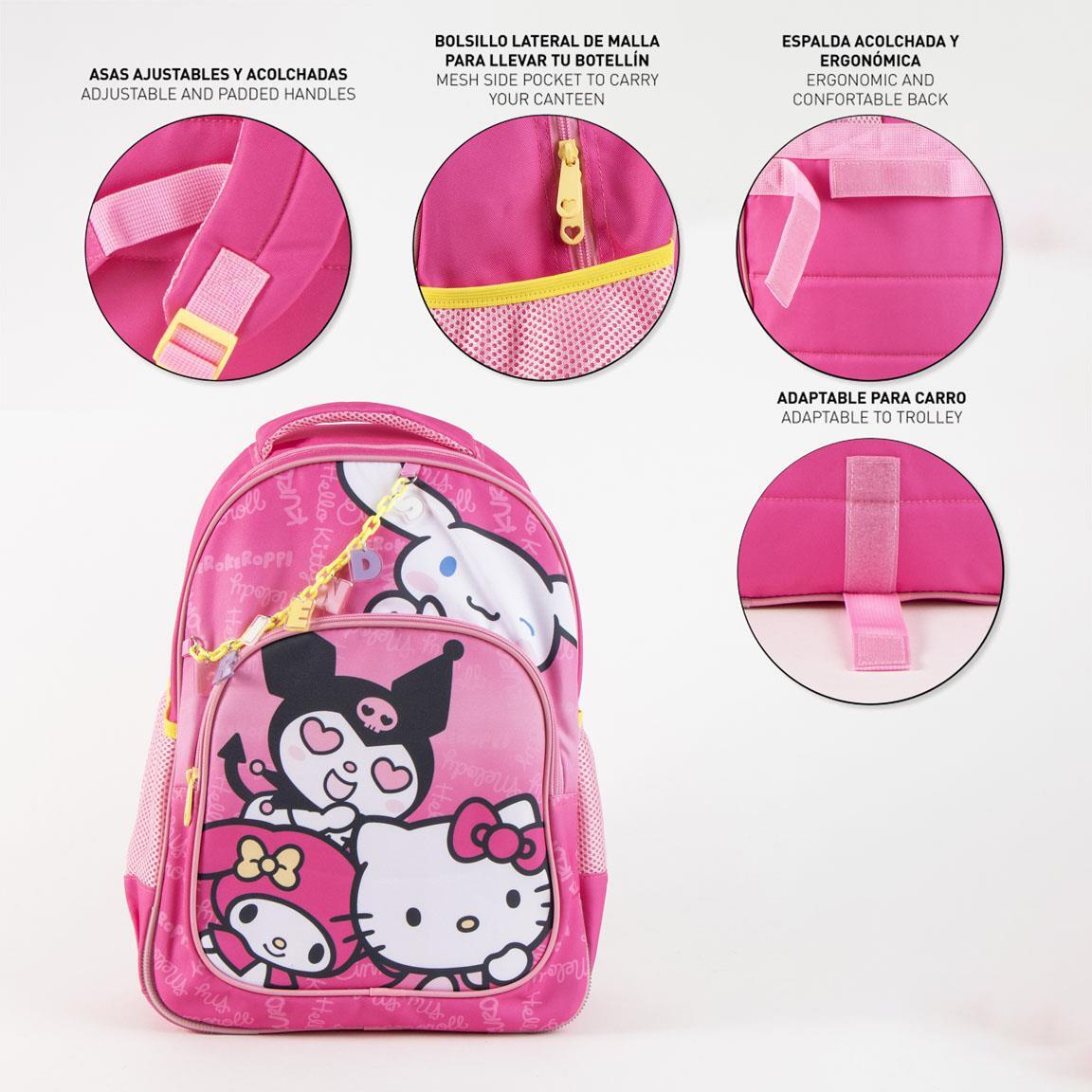 Zaino scolastico per bambini Hello Kitty in poliestere con tasca frontale, rosa 4/7
