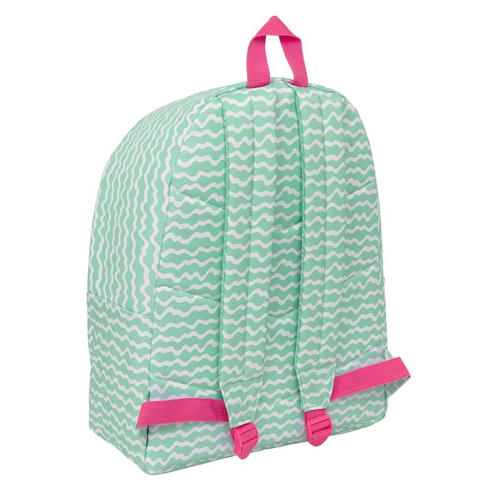 Mochila escolar infantil Stitch com bolso frontal e alças acolchoadas, verde. 2/3