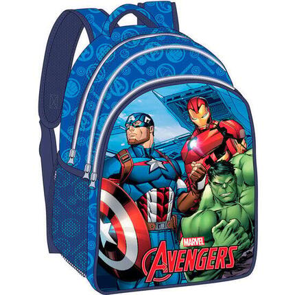 Mochila Escolar Infantil Avengers de Poliéster con Bolsillo Frontal Roja y Azul