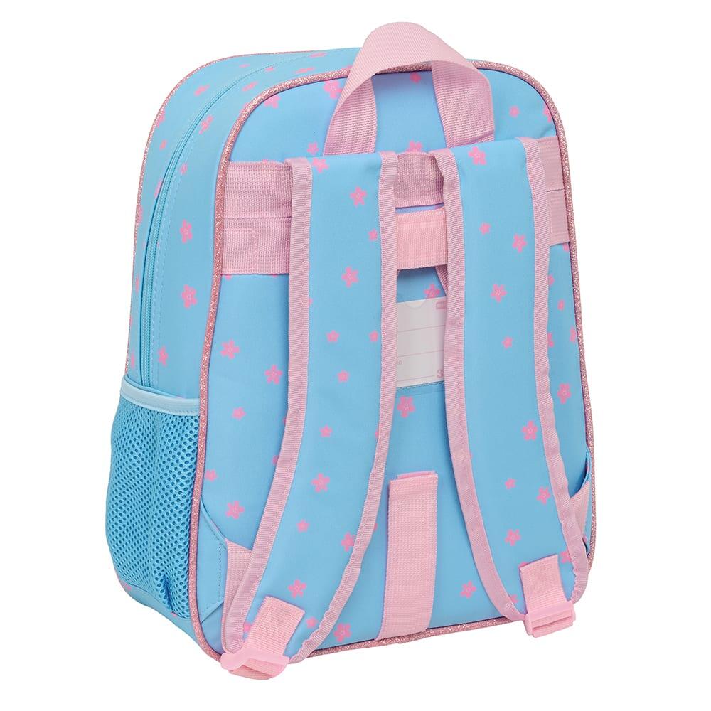 Mochila infantil Stitch, adaptável a carrinhos, com bolso frontal, azul. 2/3