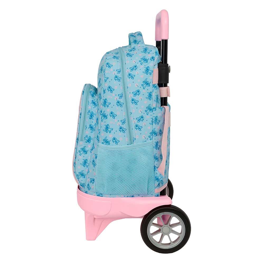 Mochila escolar infantil Stitch com rodinhas e bolso frontal - Azul 3/3