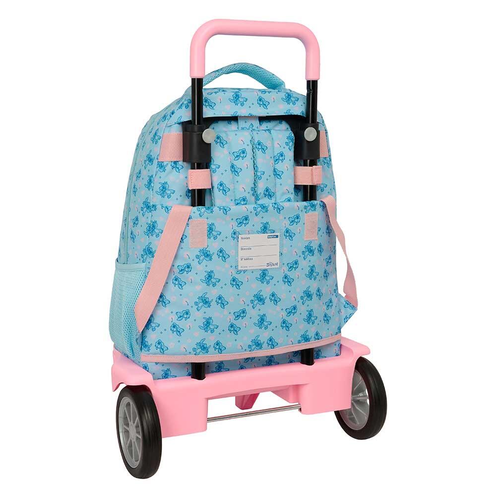 Mochila escolar infantil Stitch com rodinhas e bolso frontal - Azul 2/3