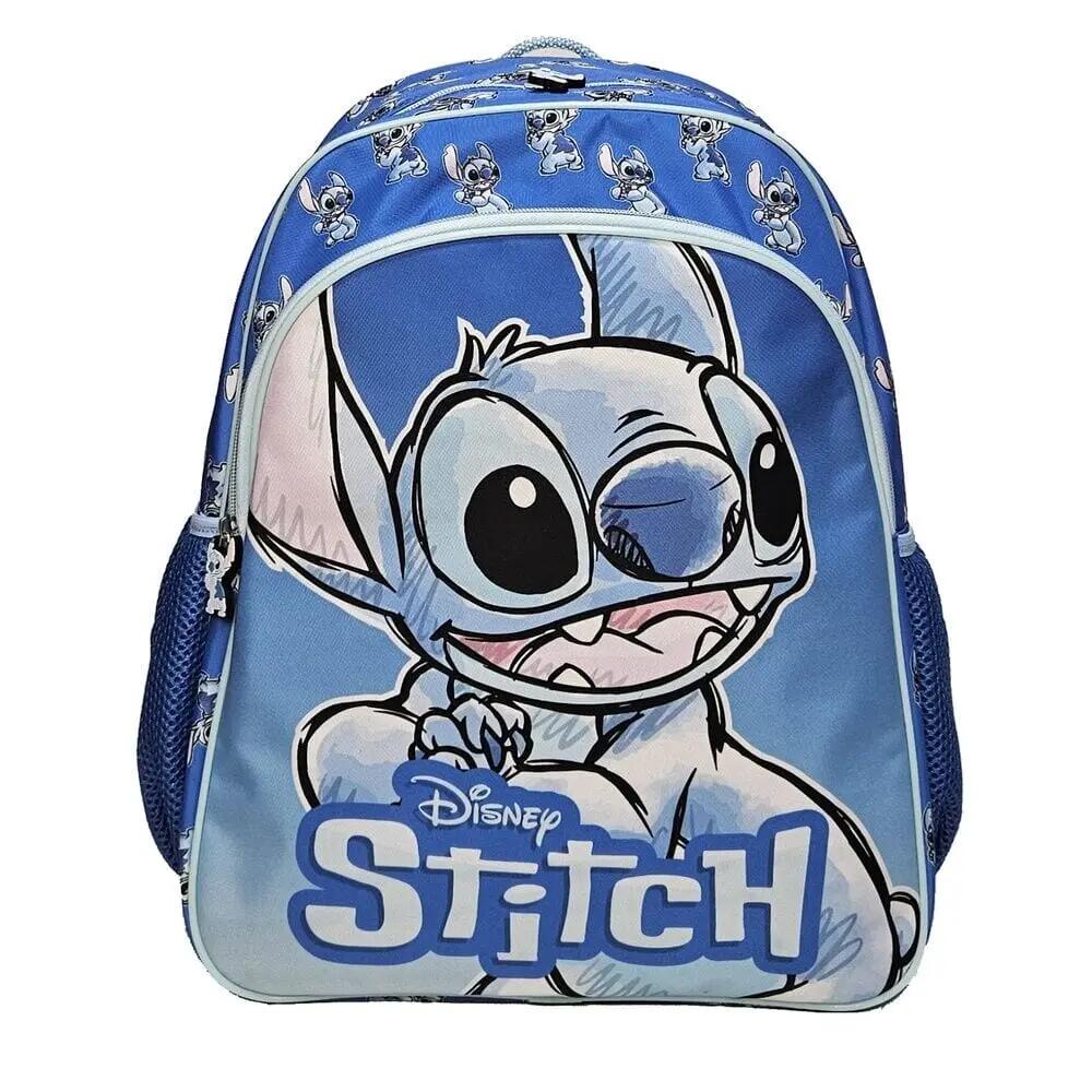 Mochila Escolar Infantil Stitch 40cm com Bolso Frontal e Porta-Garrafa Azul 2/2