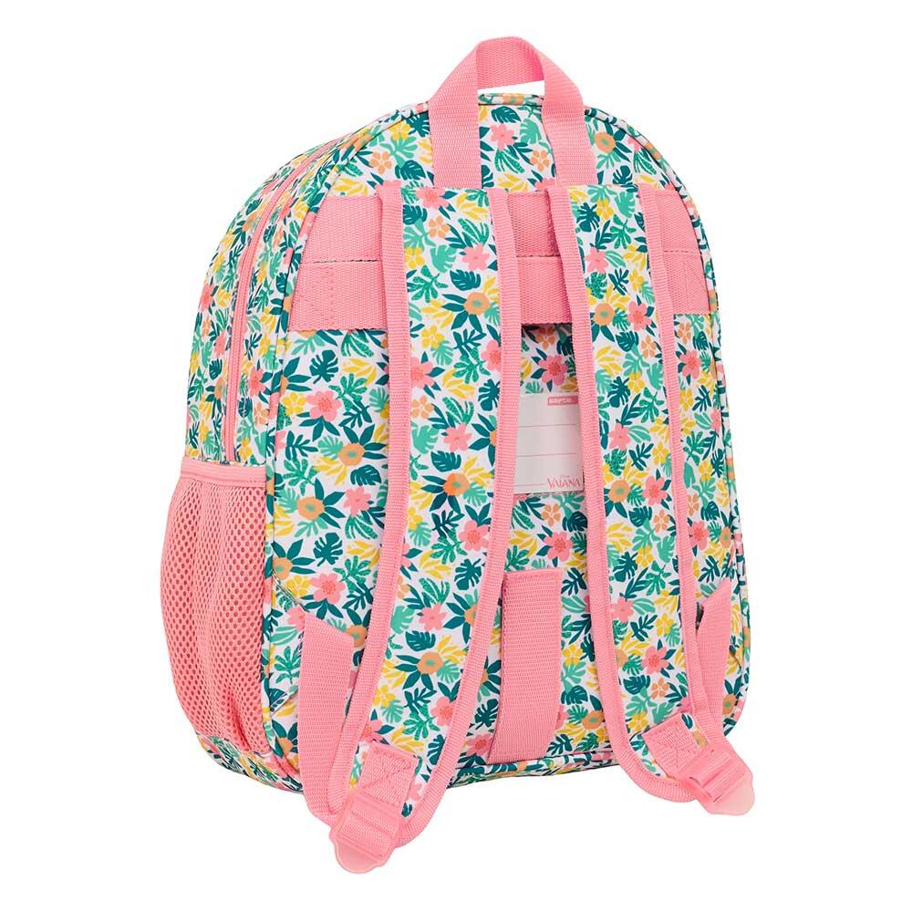 Mochila escolar infantil Vaiana, adaptável a carrinhos, com bolso frontal, rosa. 2/3