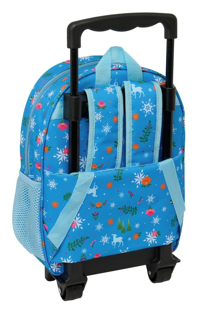 Mochila escolar infantil Frozen 3D com rodinhas e porta-garrafa - Azul 2/3