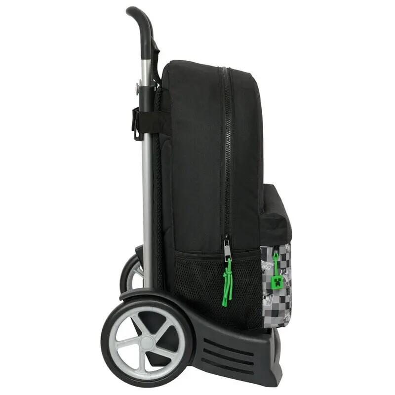 Minecraft Kinder-Schulrucksack mit Trolley und Vordertasche, Schwarz 2/2