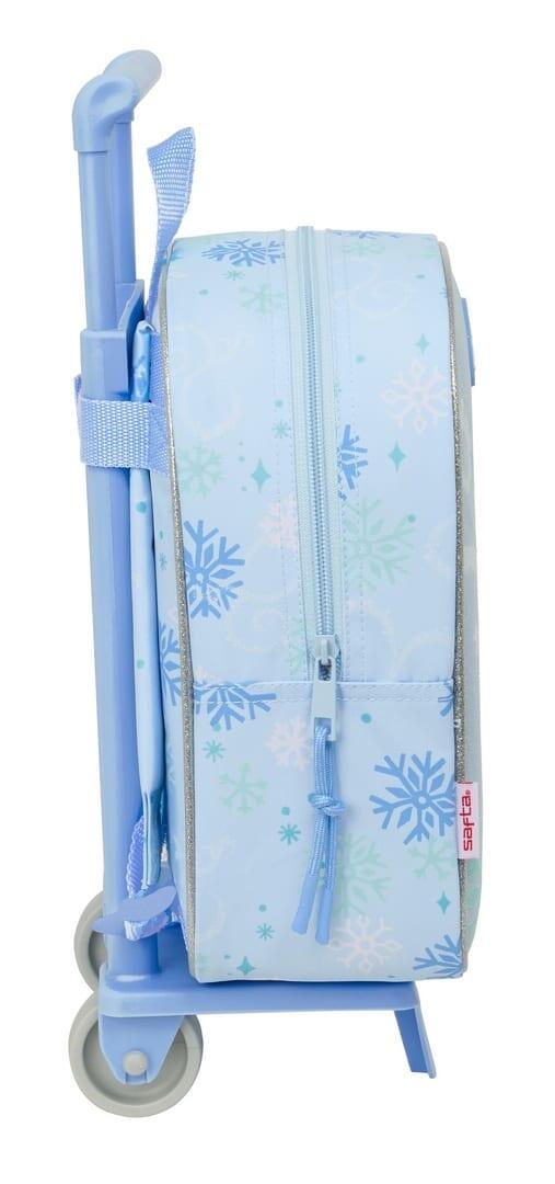 Mochila escolar infantil Frozen com carrinho e rodas removíveis, azul claro 3/3