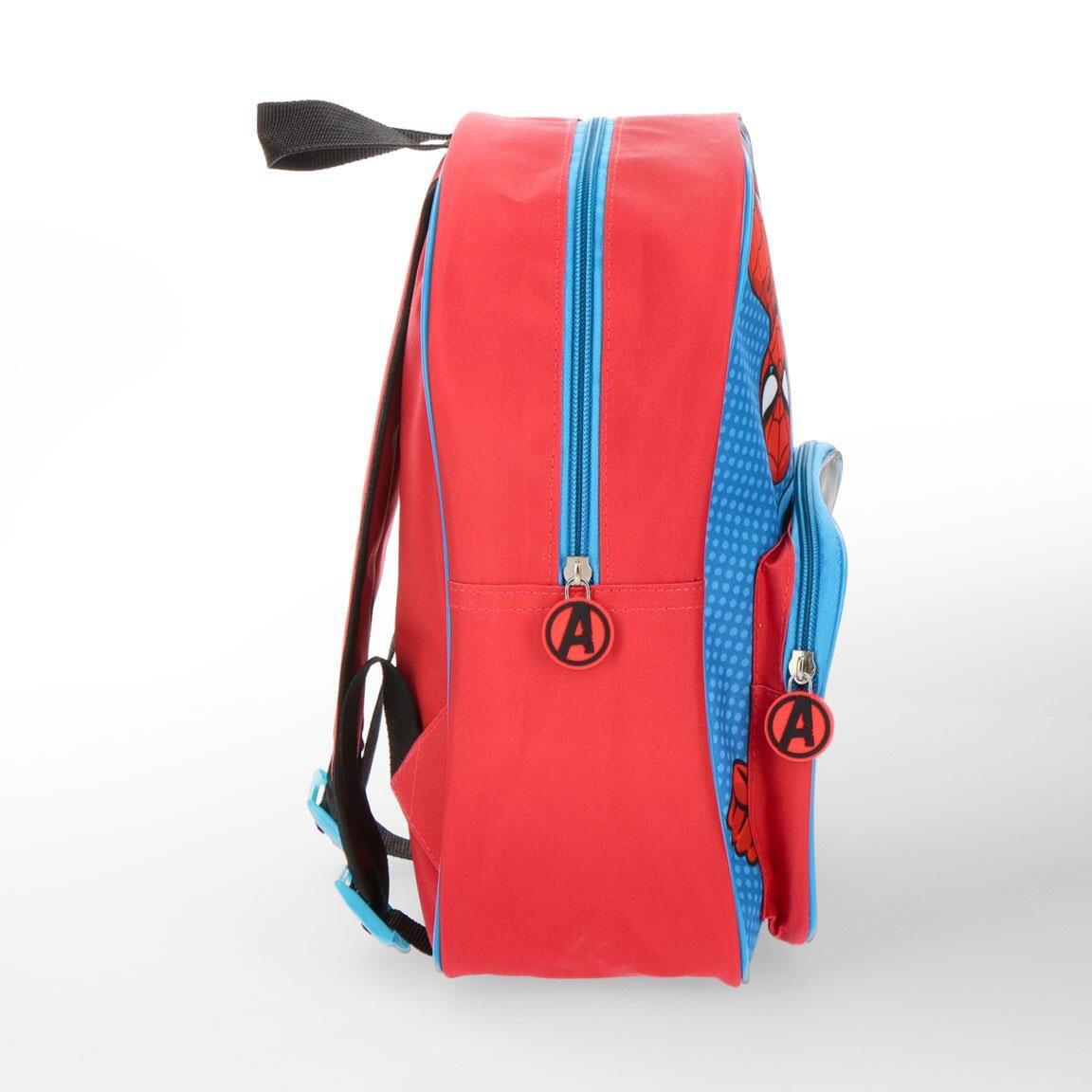 Mochila escolar infantil dos Vingadores em poliéster com bolso frontal, vermelha 3/6