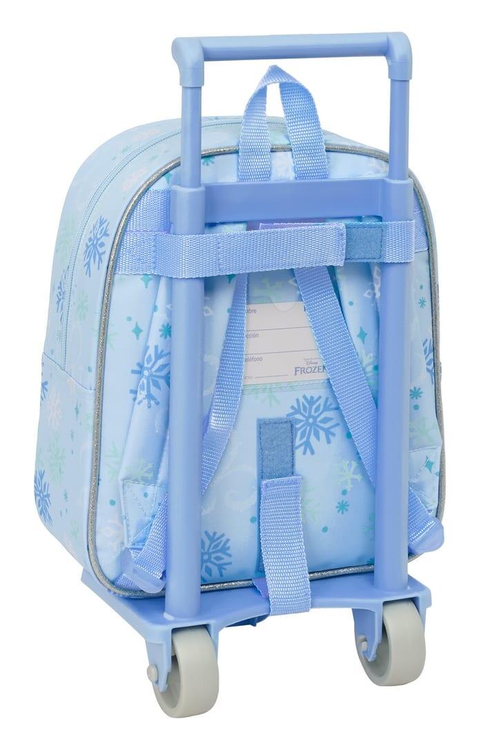 Mochila escolar infantil Frozen com carrinho e rodas removíveis, azul claro 2/3