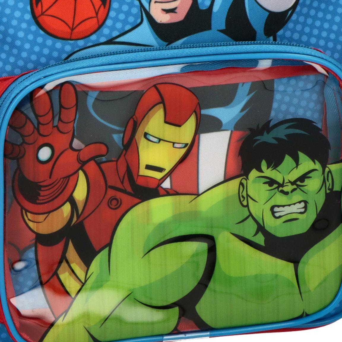Mochila escolar infantil dos Vingadores em poliéster com bolso frontal, vermelha 5/6