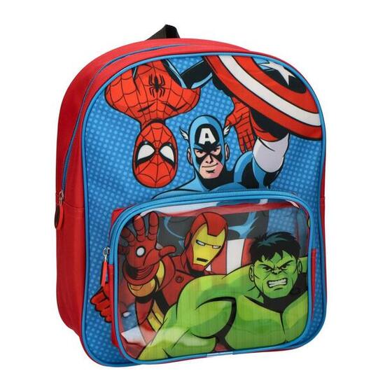 Mochila Escolar Infantil Avengers de Poliéster con Bolsillo Frontal Roja y Azul