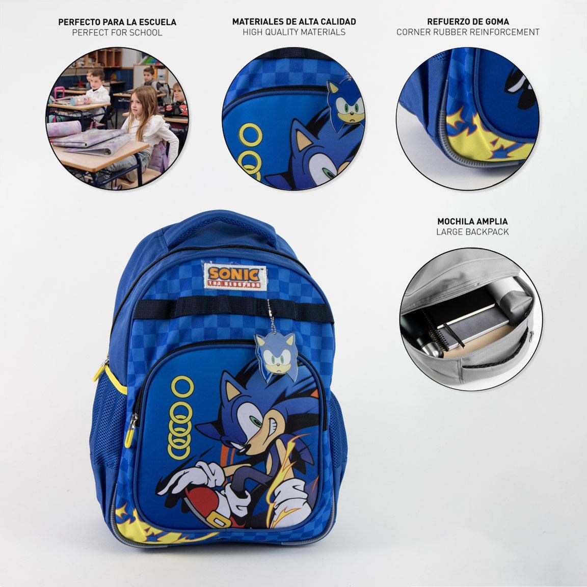 Mochila escolar infantil Sonic em poliéster com porta-garrafa - Azul 3/7