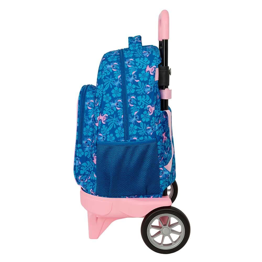 Mochila escolar infantil Stitch com carrinho e rodas, porta-garrafa, azul 3/3