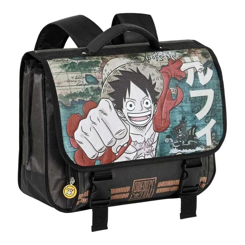 Zaino scolastico per bambini One Piece con patta e fibbia nera riflettente 3/4
