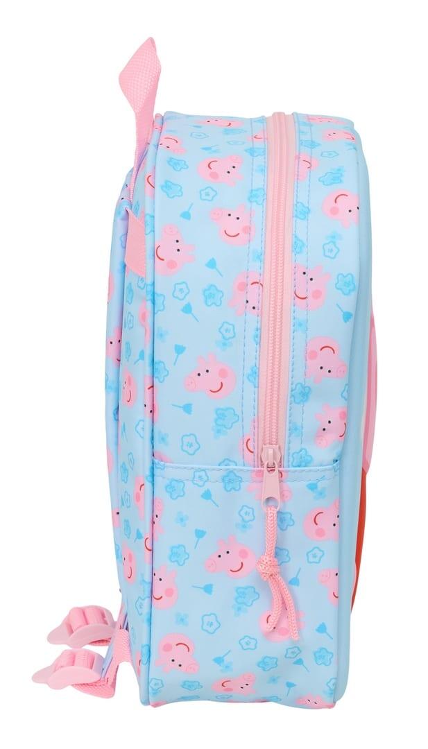 Mochila infantil 3D da Peppa Pig com zíper, azul claro e rosa. 3/3