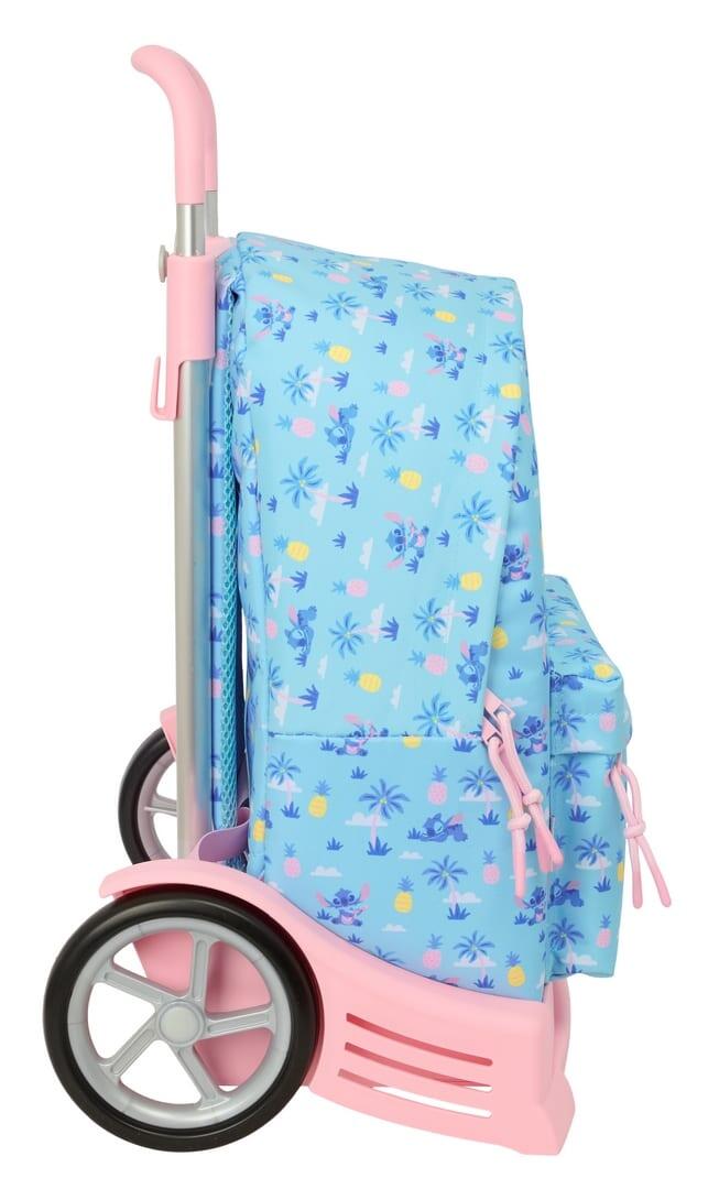 Mochila escolar infantil Stitch com rodinhas e bolso frontal - Azul 3/3