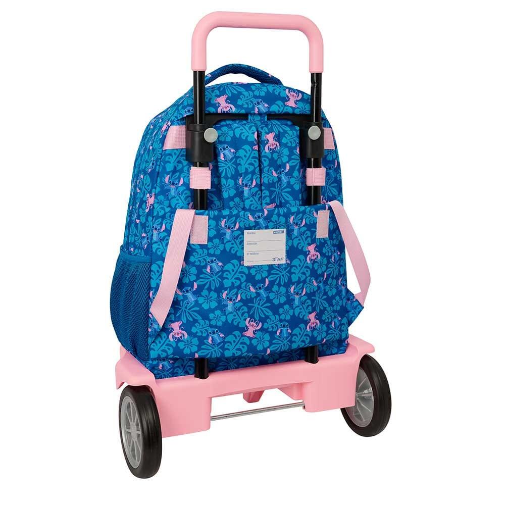 Mochila escolar infantil Stitch com carrinho e rodas, porta-garrafa, azul 2/3