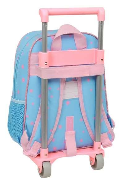Mochila escolar infantil Stitch com rodinhas e bolso frontal, azul e rosa. 2/3