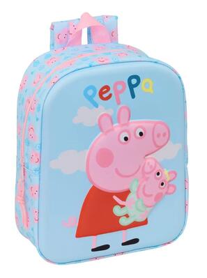 Zaino scolastico per bambini Peppa Pig 3D con portaborraccia blu e rosa