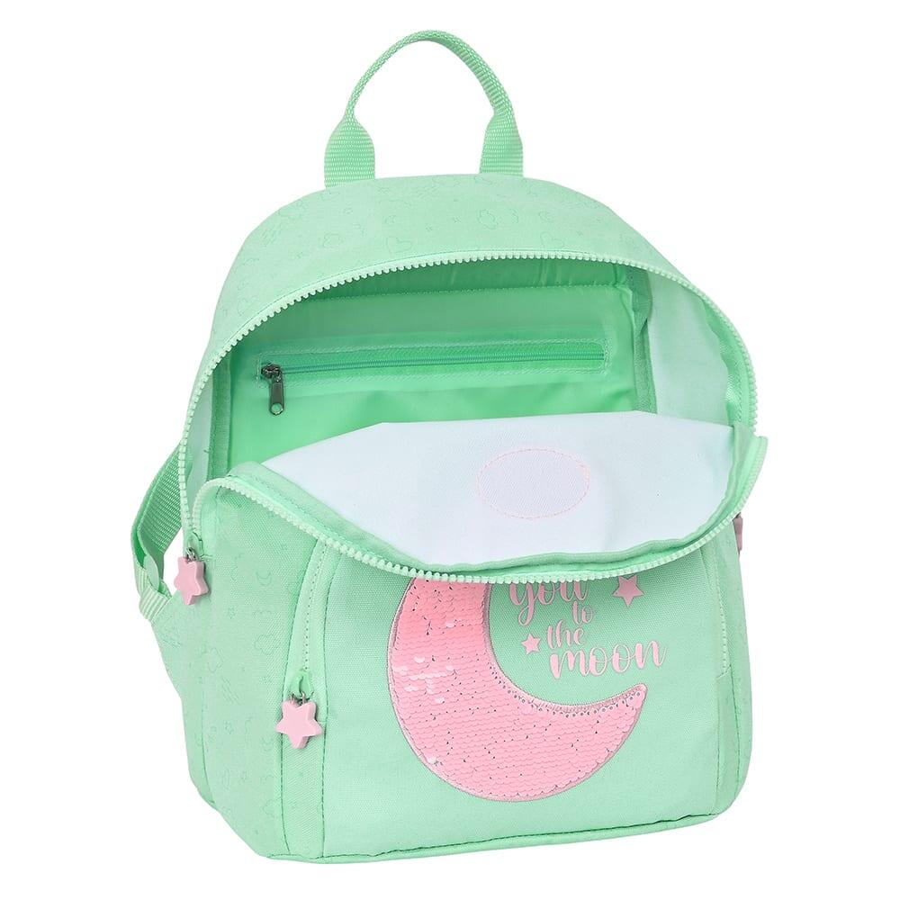 Mochila infantil mini reciclada Blackfit8 Moon com bolso frontal (verde) 4/4