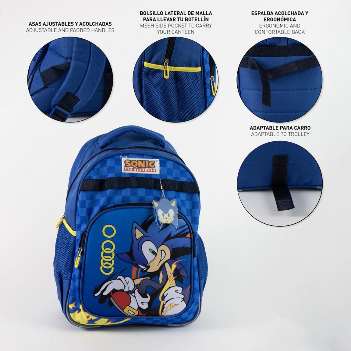 Mochila escolar infantil Sonic em poliéster com porta-garrafa - Azul 4/7