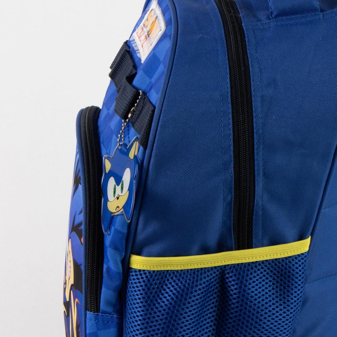 Mochila escolar infantil Sonic em poliéster com porta-garrafa - Azul 6/7