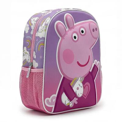 Zaino scolastico per bambini Peppa Pig 3D con portaborraccia blu e rosa