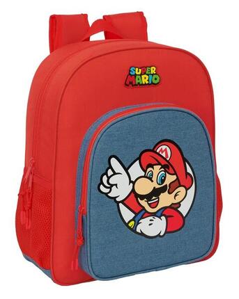 Super Mario Kinderrucksack mit Vordertasche und gepolstertem Rückenteil, Rot