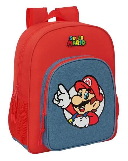 Super Mario Kinderrucksack mit Vordertasche und gepolstertem Rückenteil, Rot