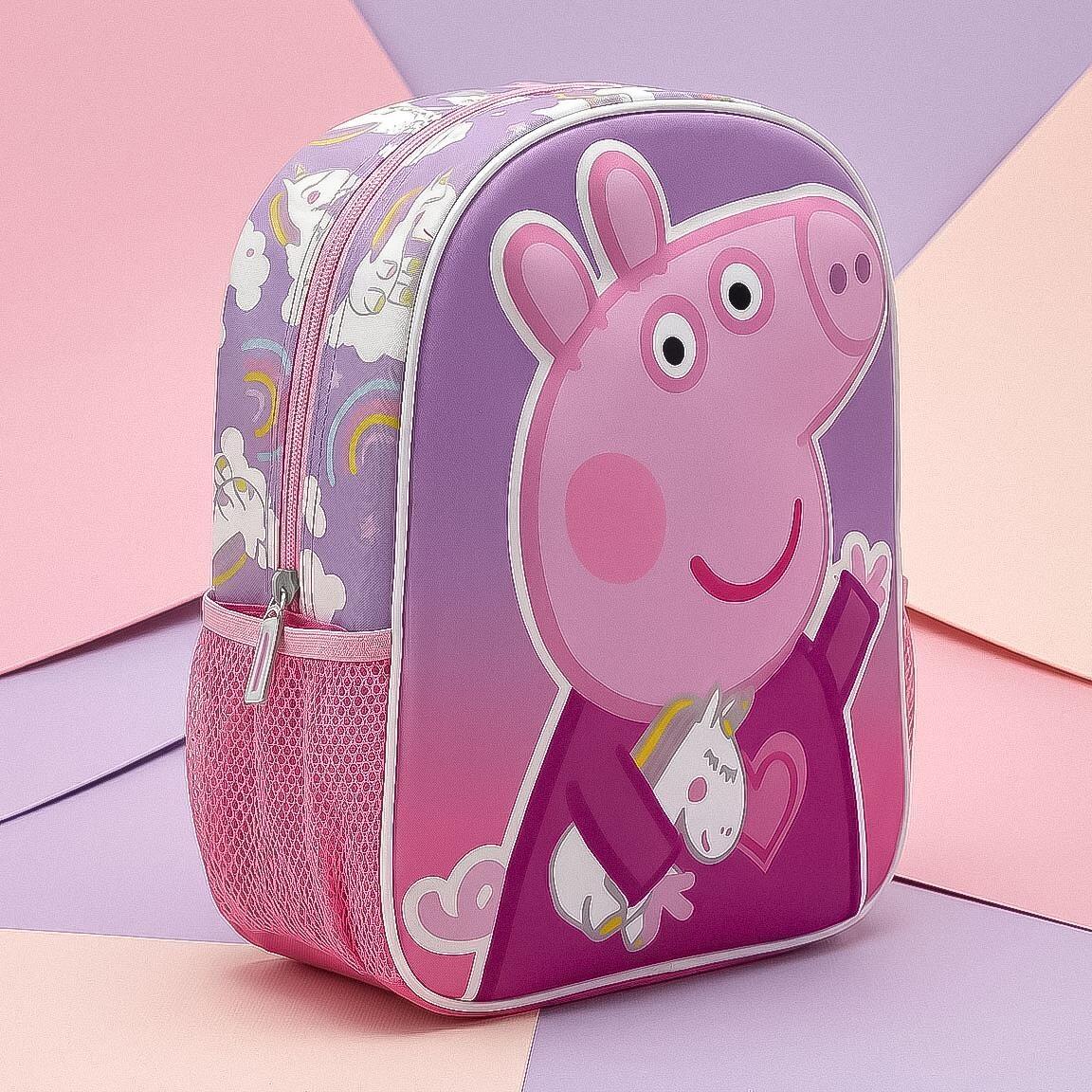 Mochila infantil 3D da Peppa Pig em poliéster com alças ajustáveis, rosa. 6/6