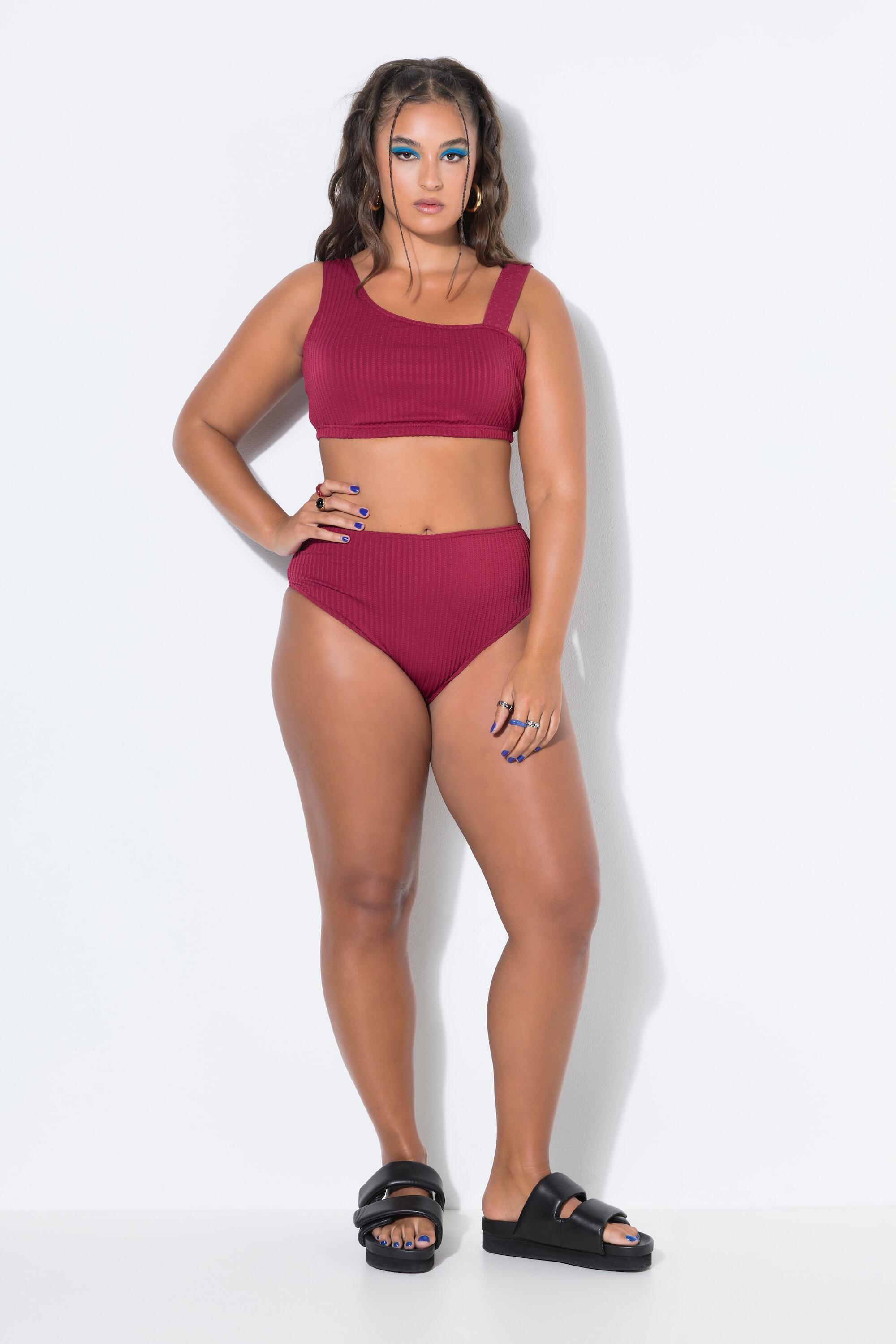 Dames Bikinitop one-shoulder zachte cups streepstructuur 3/7
