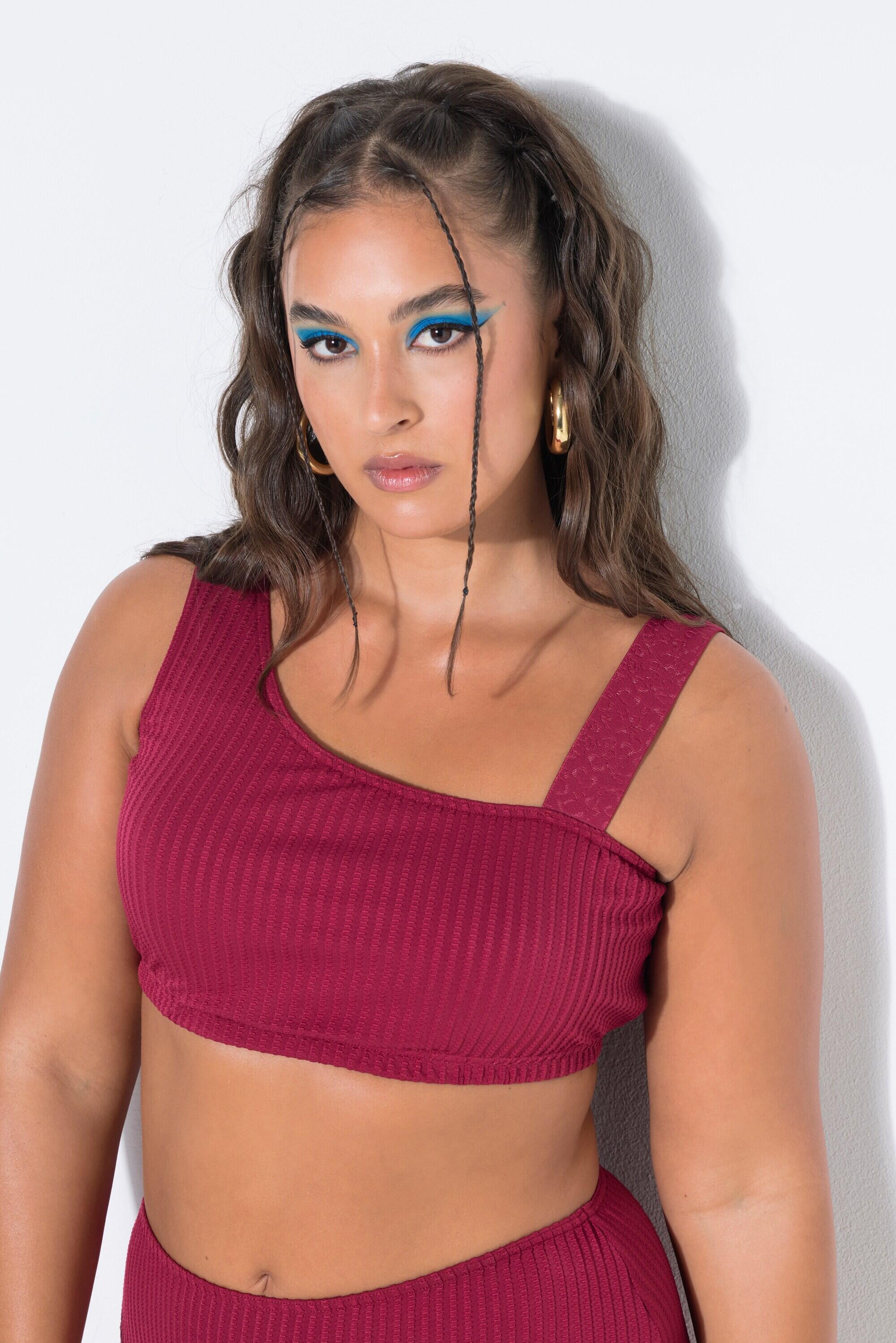 Dames Bikinitop one-shoulder zachte cups streepstructuur 5/7