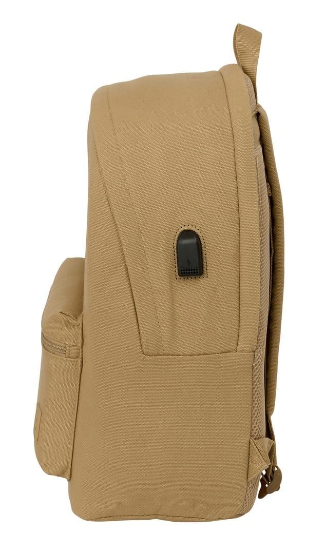 Mochila para laptop para adultos com porta USB e bolso frontal, marrom. 3/6