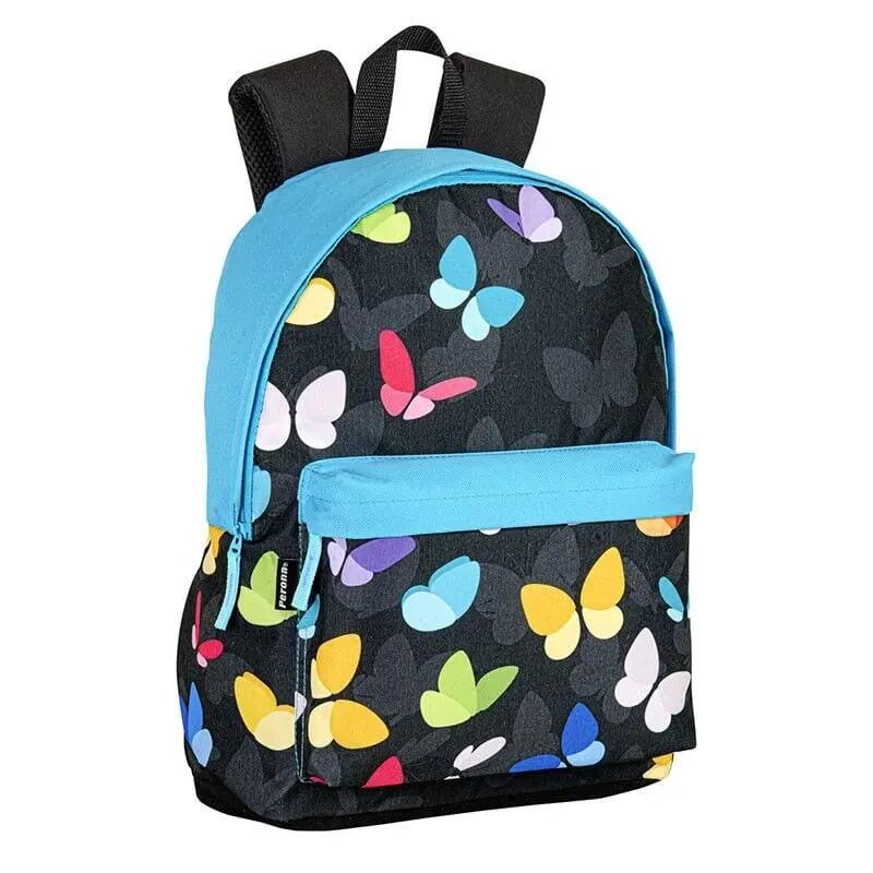 Zainetto per bambini con farfalle, tasca frontale e portaborraccia, multicolore 2/4